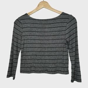 AE Dont Ask Why Striped Crop Sweater One Size Gray Black Boat Neck Minimalist